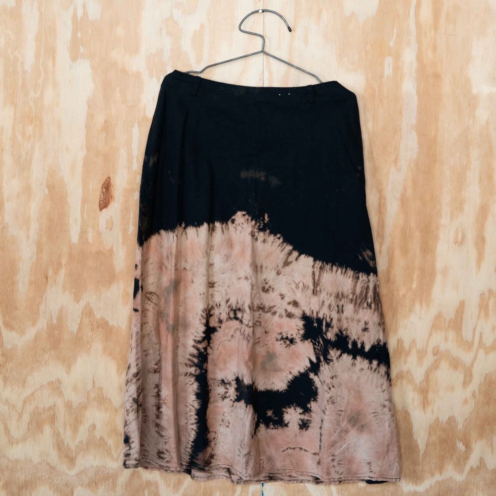 Upcycled Bleach Dyed Linen Skirt Black and Beige